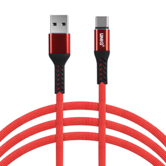 UNIQ Accessory USB Type-C Kabel 100cm snellader dataoverdracht nylon - Rood